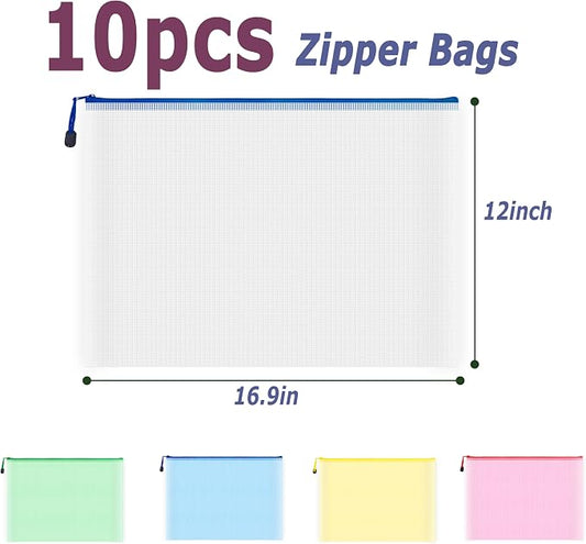 AUSTARK 10 Pcs Zipper File Bags, Waterproof Plastic Mesh Pouch - Image 2
