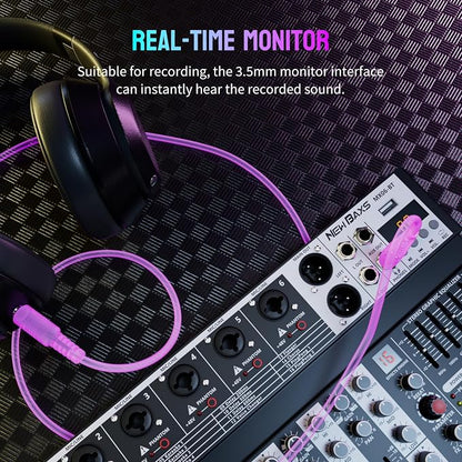 Professional Audio Mixer, 6 Channel Audio Interface Sound Board Mixing Console - Image 5