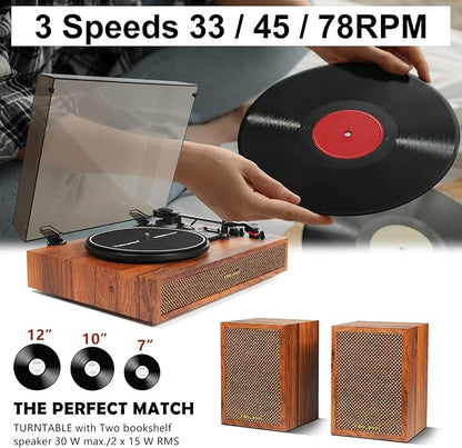 Vinyl Record Player with External Speakers, 3 Speed Bluetooth Turntable - Image 9