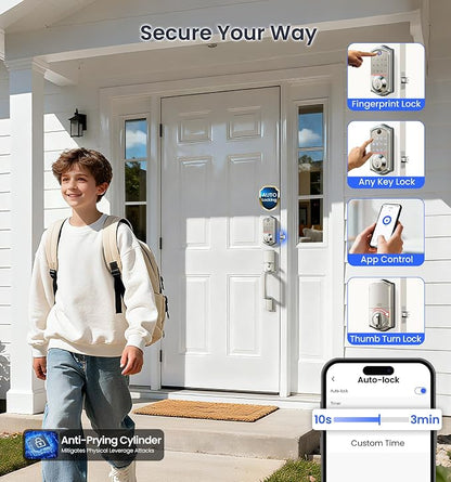 Veise VE017-D Smart Fingerprint Front Door Lock Set, App Control, 8-in-1 - Image 6