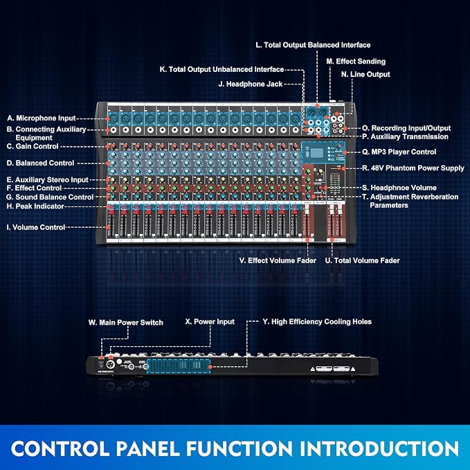 16 Channel Audio Mixer, Soundboard Mixing Console Sound Mixer DJ Sound - Image 5