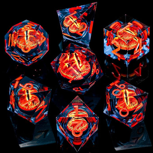 ARUOHHA DND Resin Dice Gazes Eye Dice Liquid Core Flaming RPG Sharp Edged Dice - Image 2