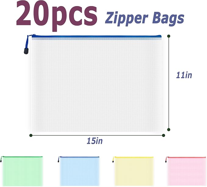 AUSTARK 20Pcs Board Games Storage Bags, PVC Mesh Zipper Pouches, Zippered File - Image 2