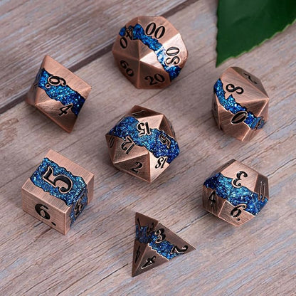 Metal DND Polyhedral Dice, Large Stripe Glitter Metallic Dice Set, Antique by Maywin