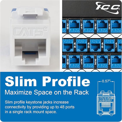ICC CAT5e Keystone Jack with Slim Profile 180 Degree Punch Down, RJ45 UL Listed - Image 3
