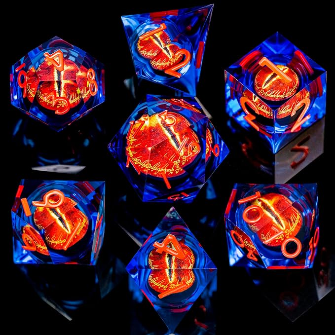 ARUOHHA DND Resin Dice Gazes Eye Dice Blue Red Liquid Core Flaming RPG Sharp - Image 2