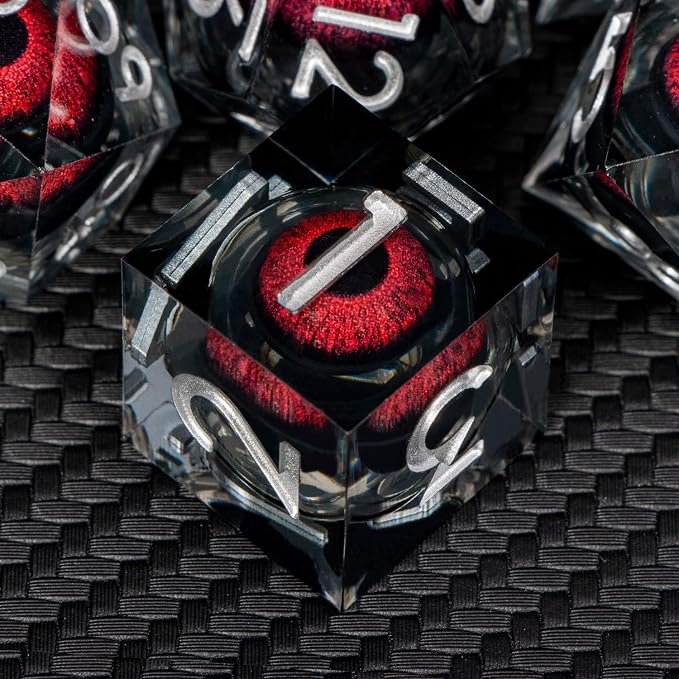 ARUOHHA DND Resin Dice Dragon Eye Dice Liquid Core Red Sharp Edged Dice Set - Image 3