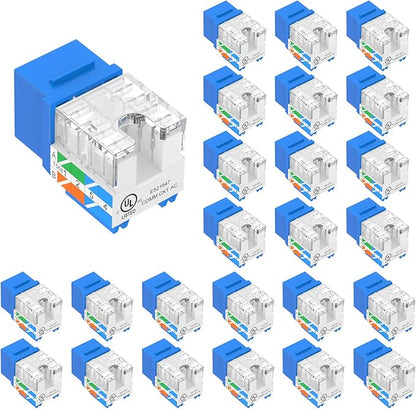 VCE UL Listed 10Gbps Cat6 Keystone Jack Insert 25-Pack, 90 Degree Punch Down by VCE