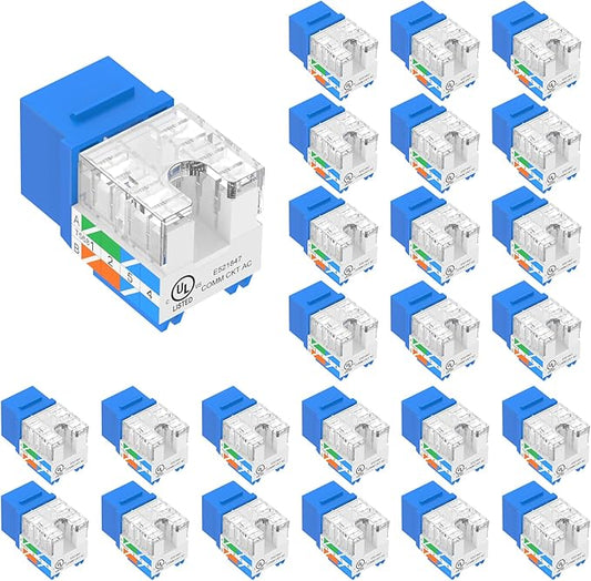 VCE UL Listed 10Gbps Cat6 Keystone Jack Insert 25-Pack, 90 Degree Punch Down by VCE