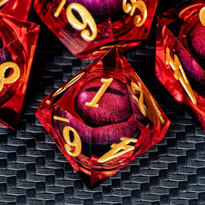 ARUOHHA DND Dragon Eye Dice Liquid Core Red Resin Sharp Edged Dice - Image 5