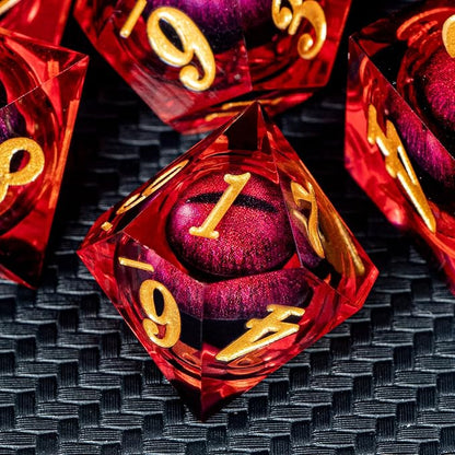 ARUOHHA DND Dragon Eye Dice Liquid Core Red Resin Sharp Edged Dice - Image 5
