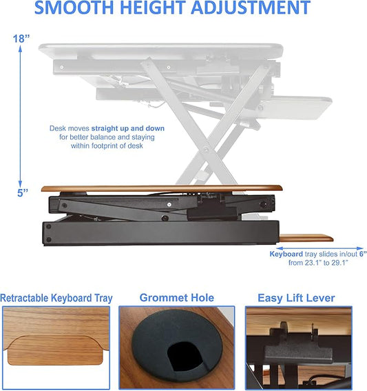 Rocelco 32" Height Adjustable Standing Desk Converter - Image 2