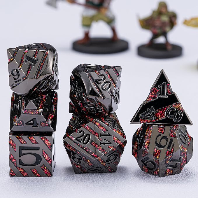 Metal Dice Set DND, Metallic Glitter Stripes D&D Dice Set - Image 4