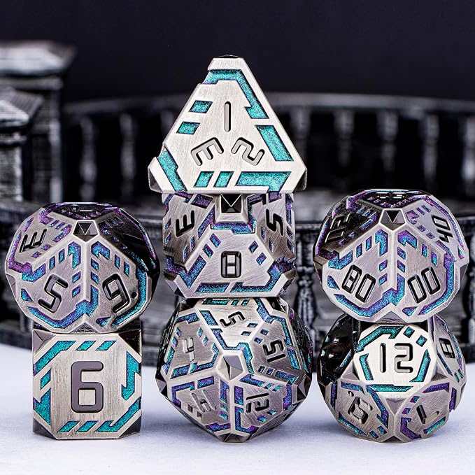Metal DND Sci-fi Dice Set 7PCS Stripe Polyhedral Dice - Image 2