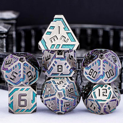 Metal DND Sci-fi Dice Set 7PCS Stripe Polyhedral Dice - Image 2