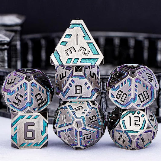Metal DND Sci-fi Dice Set 7PCS Stripe Polyhedral Dice - Image 2