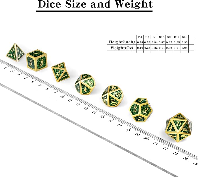 DNDND Metal Dice Set D&D, Glitter Green Heavy DND Dice - Image 6