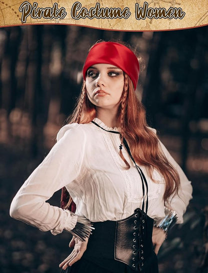 Senker Fashion 35" Head Scarf for Women, Pirate Costume Accessories Silk Red - Image 5