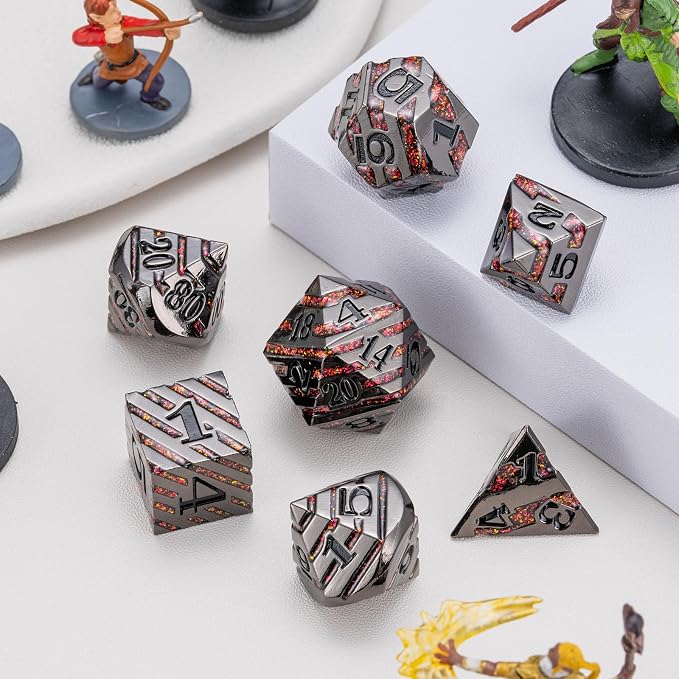 Metal Dice Set DND, Metallic Glitter Stripes D&D Dice Set - Image 3