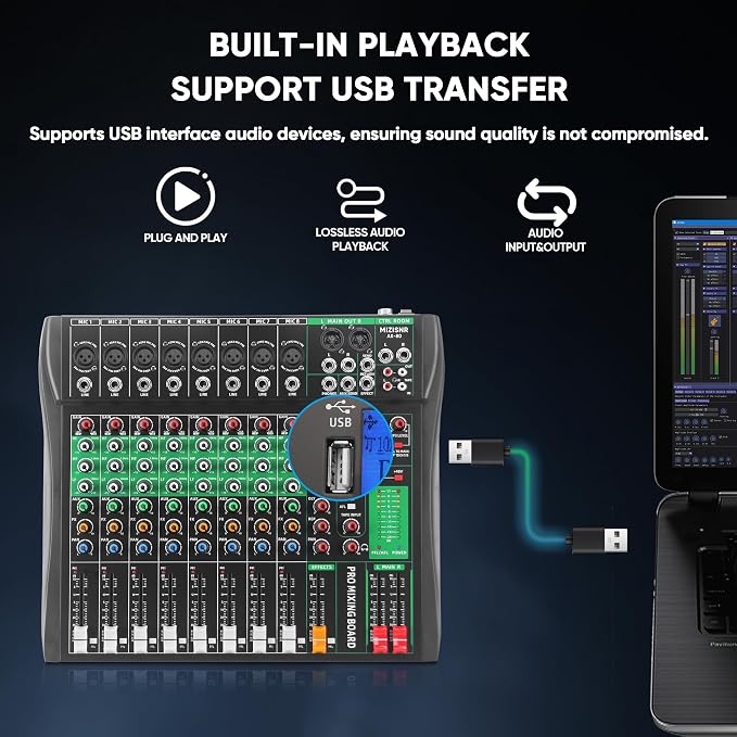 8 Channel Audio Mixer, Professional DJ Mixer Board Sound Music Mixing Console - Image 5