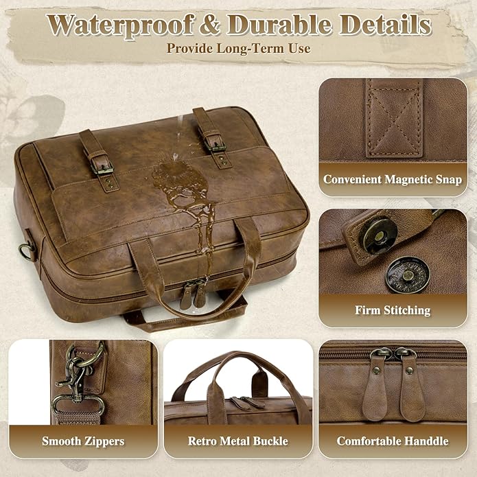 RAINSMORE Messenger Bag for Men 16 Inch Laptop Bag Vintage Leather Waterproof - Image 5