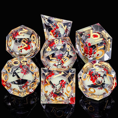 Plum Blossom DND Dice Yellow Noctilucent Liquid Core Dice Set - Image 2