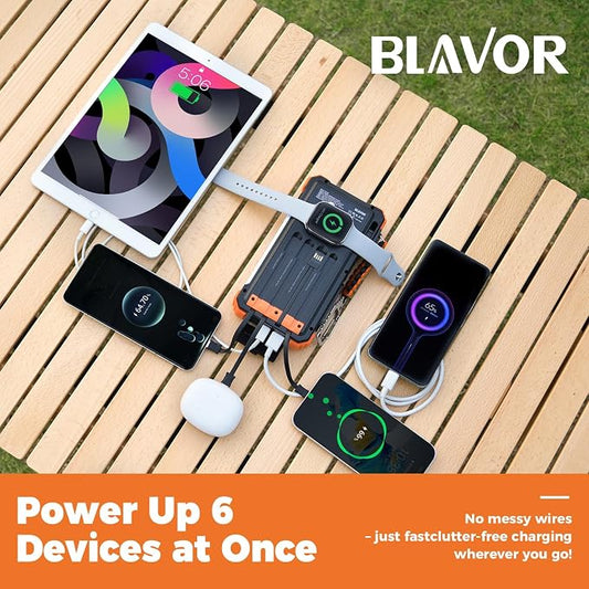 BLAVOR Solar Power Bank 20000mAh/74000mWh Built-in Cables, Wireless Charger - Image 2