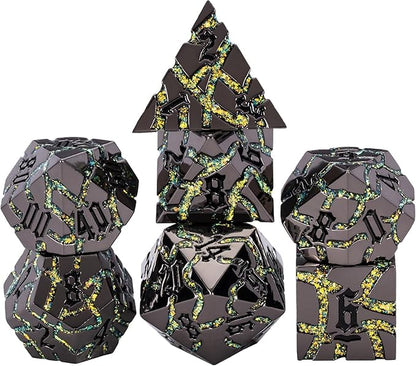 7PCS DND Dice Set, Metalli Crack Stripe Dice Set by Maywin