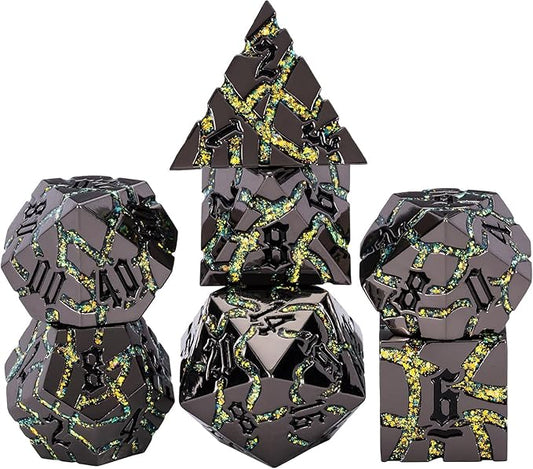 7PCS DND Dice Set, Metalli Crack Stripe Dice Set by Maywin