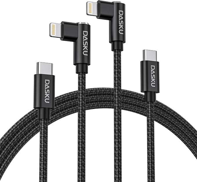iPhone 14 13 Charger Cable 3FT, 90 Degree USB C to Lightning Cable Fast Nylon by Dasku