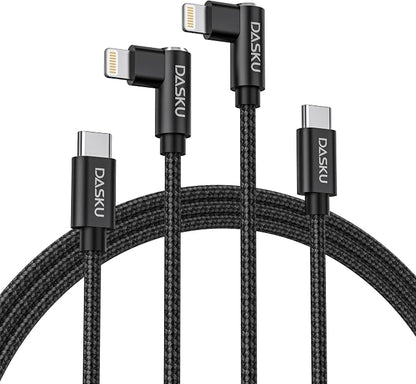 iPhone 14 13 Charger Cable 3FT, 90 Degree USB C to Lightning Cable Fast Nylon by Dasku