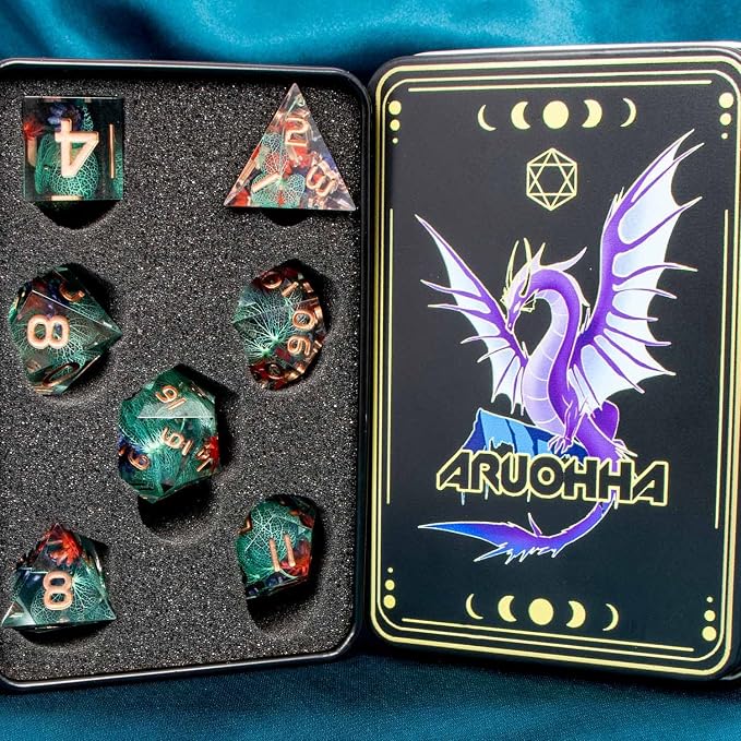 ARUOHHA DND Resin Dice Translucent Green Leaf Sharp Edged Dice Set - Image 7