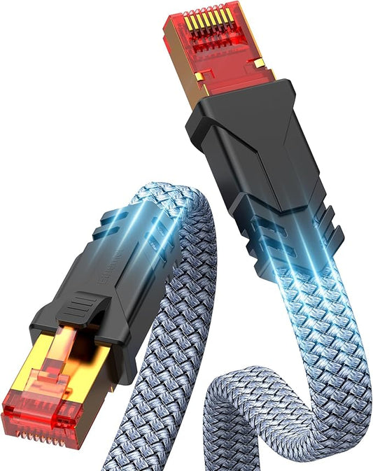 Snowkids Cat 8 Ethernet Cable 1.5 FT, Braided Heavy Duty High Speed by Snowkids