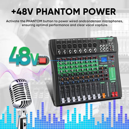 8 Channel Audio Mixer, Professional DJ Mixer Board Sound Music Mixing Console - Image 6