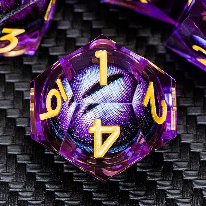ARUOHHA DND Resin Dice Dragon Eye Dice Liquid Core Purple Sharp Edged Dice Set - Image 4