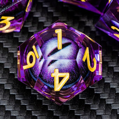 ARUOHHA DND Resin Dice Dragon Eye Dice Liquid Core Purple Sharp Edged Dice Set - Image 4
