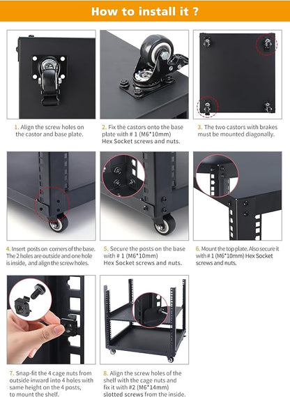 SC02 12U 19" Open Frame Network Server AV Gear Equipment Rack Mobile Storage - Image 7