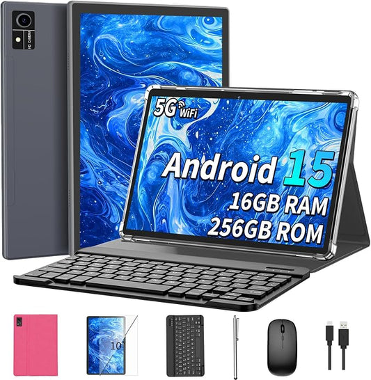 Android 15 Tablet with Keyboard, 16GB（8+8）RAM+256 Storage, 8000mAh Battery by Unknown