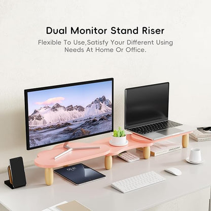 Dual Monitor Stand Riser, Adjustable Rainbow Cloud Desktop Organizer - Image 2