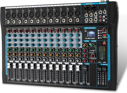12 Channel Audio Interfacer Sound Board Mixer DJ Mixer 16-Bit DSP Effect USB by SIKUING