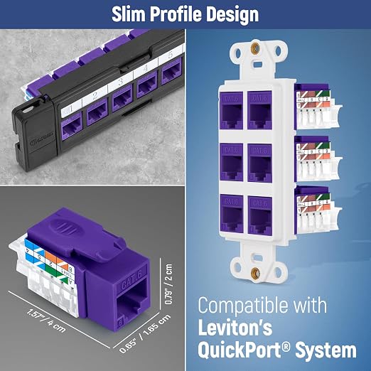 Everest 45° Angled RJ45 Cat6 Keystone Jacks 10-Pack in Purple - Image 7