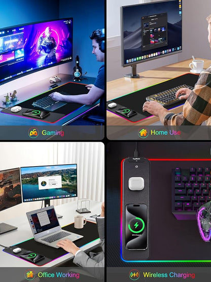 TopMade Wireless Charging RGB Mouse Pad, Waterproof Gaming Desk Mat - Image 7