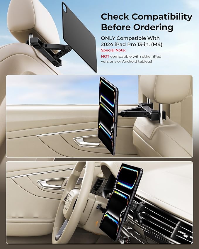 KU XIU Magnetic iPad Holder for Car Headrest, Backseat Tablet Car Mountfor iPad - Image 2