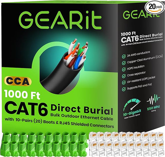 GEARit RJ45 Cat-6 Ethernet Patch Cable, DIY Bulk Kit, 10Gpb Transfer Speed by GEARit