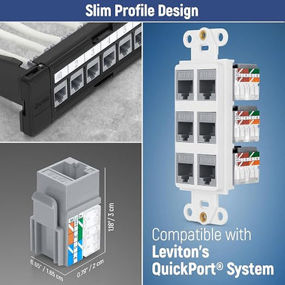 Everest 90° Angled RJ45 Cat6A Keystone Jacks 10-Pack in Gray - Image 6
