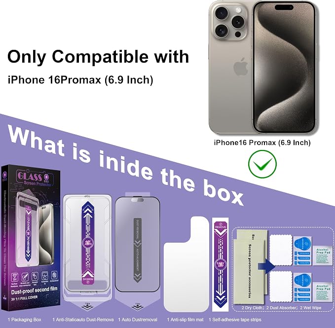2 Pack Matte Screen Protector for iPhone 16 Pro Max, 9H Tempered Glass - Image 7
