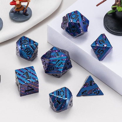 Metallic Glitter Stripes D&D Dice Set, RPG Metal Dice Set Dungeons and Dragons - Image 4