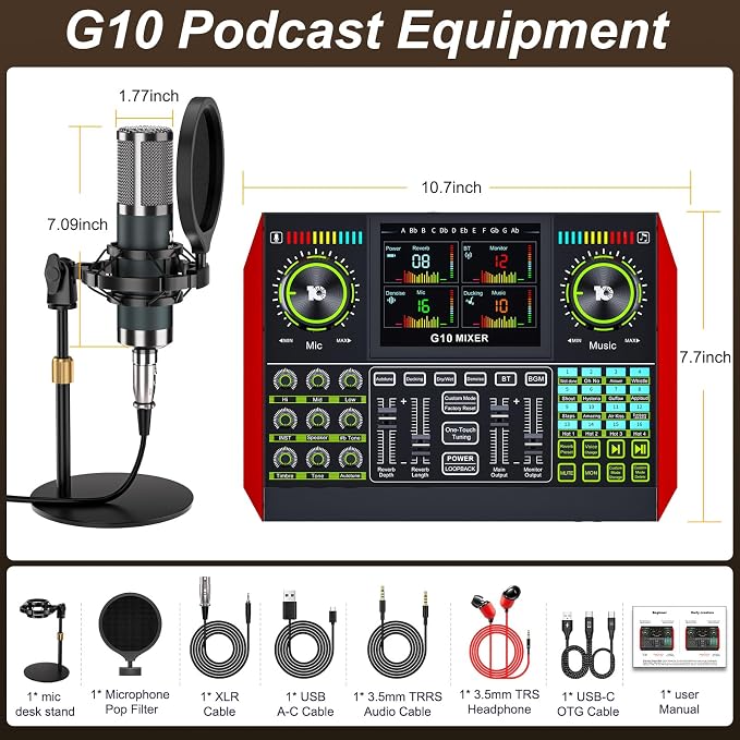 Podcast Microphone Bundle with Live Sound Board Audio Mixer, Podcast Equipment - Image 9