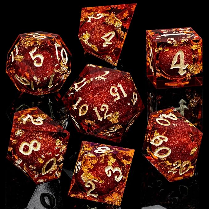 ARUOHHA Liquid Core DND Dice Set, RPG Golden Numbers Red Dungeons Polyhedral - Image 2