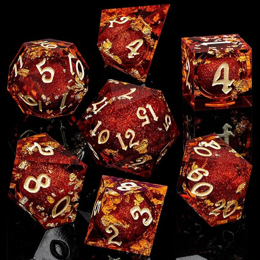 ARUOHHA Liquid Core DND Dice Set, RPG Golden Numbers Red Dungeons Polyhedral - Image 2